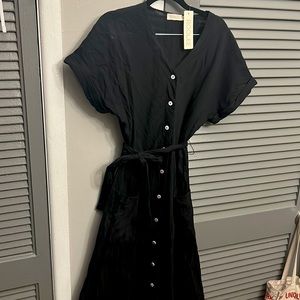 Roolee • black midi button dress • size M
